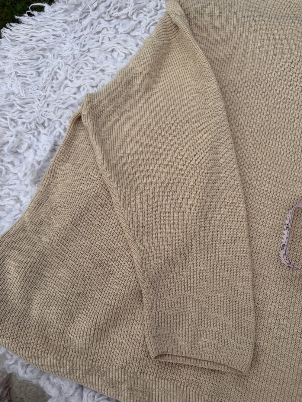 Free People Oversized Cream Waffle Knit Sweatshirt